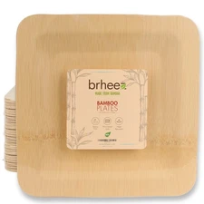 Bamboo Disposable Dinner Plates 9" Pack of 50 for Holiday Parties Thanksgiving