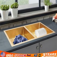 Golden Kitchen Sink 31" Double Bowl Kitchen Sink Stainless Steel Undermount