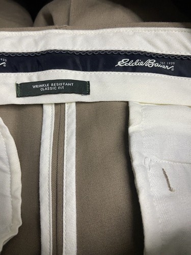 Eddie Bauer Pants Mens Tall 36 Tan Pleated Cuffed Trousers 100% Cotton NWOT - Picture 7 of 11