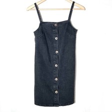 ASOS black denim button down A line mini jean dress size 2 B158