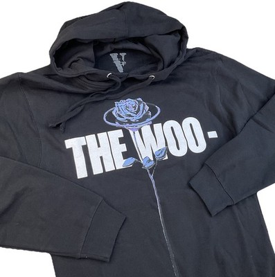 Vlone x Pop Smoke Hoodie Men Sz S The Woo Pullover Rap Double Sided Black Rose