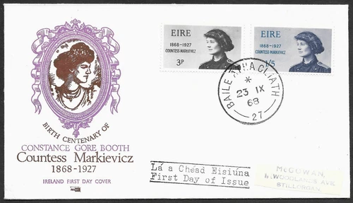 Ireland Countess Markievicz Centenary Cachet FDC First Day Cover to USA 1968