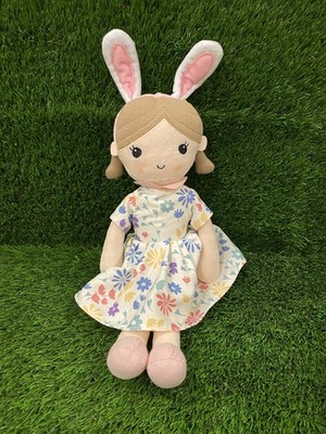 Linzy Toys, Spring Easter Emily Rag Doll with pink Bunny Ears  Plush Stuffed Toy