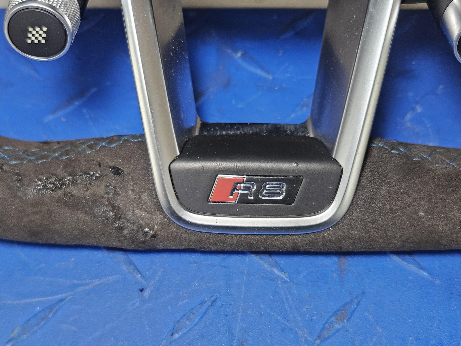 2017-2023 Audi R8 OEM Steering Wheel w/ Aftermarket Suede Cover Blue Stitching