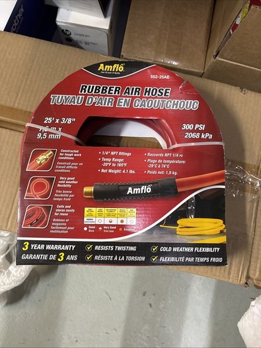 Plews/Edelmann Amflo 552-25AE Red 300 PSI Rubber Air Hose 3/8 x 25' with 1/4 MNP