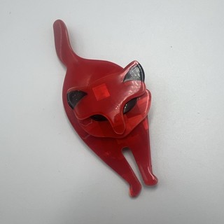Lea Stein Paris rote Katze Anstecknadel Brosche Zelluloid Vintage