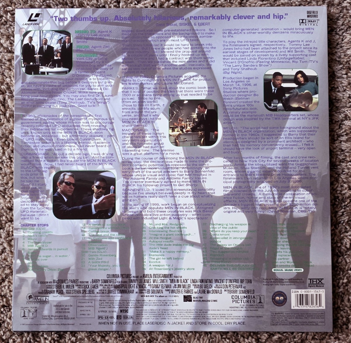 Men in Black Laserdisc Deluxe Widescreen Tommy Lee Jones Will