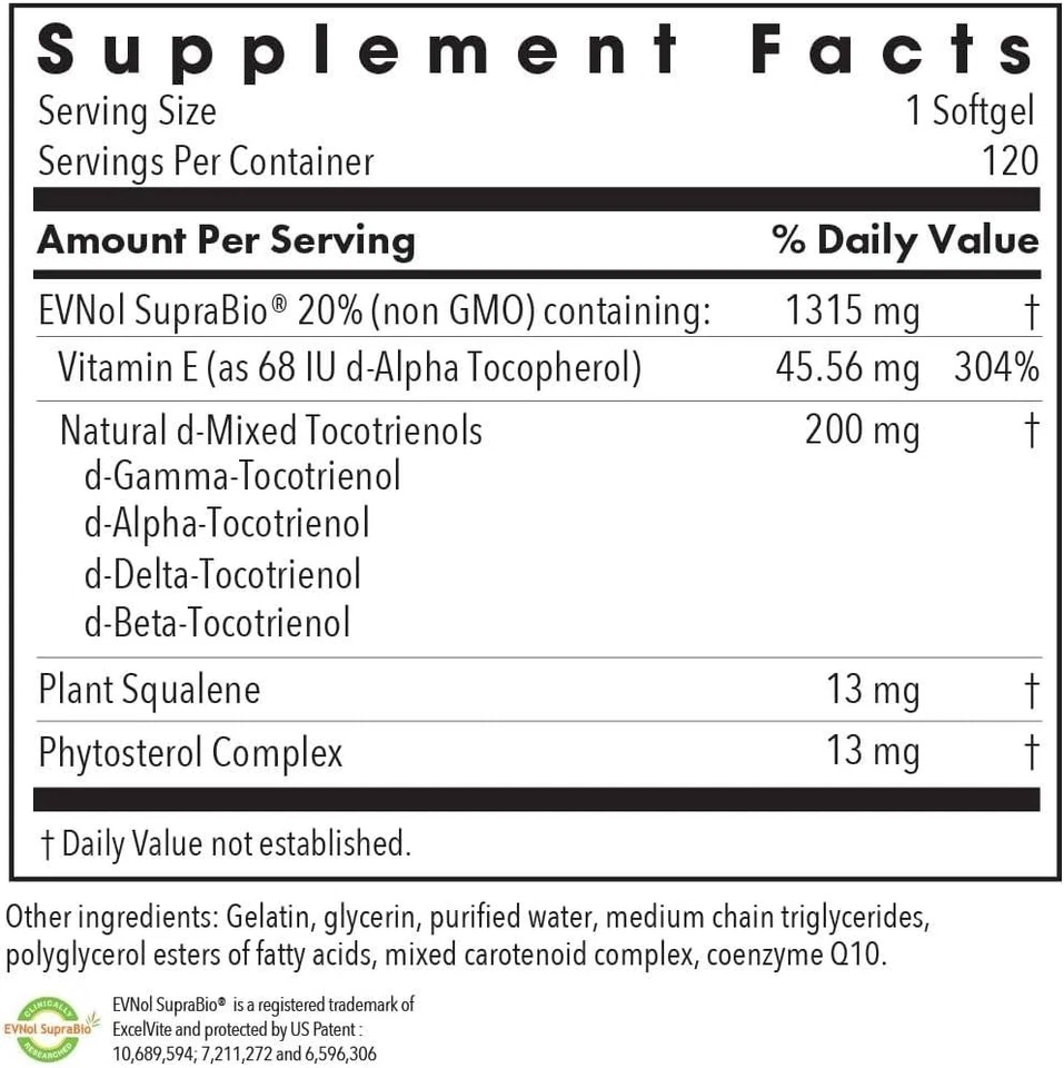 Tocomin SupraBio Tocotrienoles 200mg Complejo Vitamina E, Absorción Mejorada 120ct Foto 3 de 4