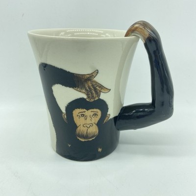Pier 1 Imports Hand Painted Chimpanzee Monkey Coffee Mug Vintage Collectible