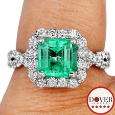 Estate Diamond 3.20ct Emerald 14K White Gold Halo Cocktail Ring 4.6 Gr NR