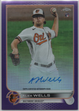Alex Wells 2022 Topps Chrome Purple Refractor On Card Rookie Auto 140/250. rookie card picture