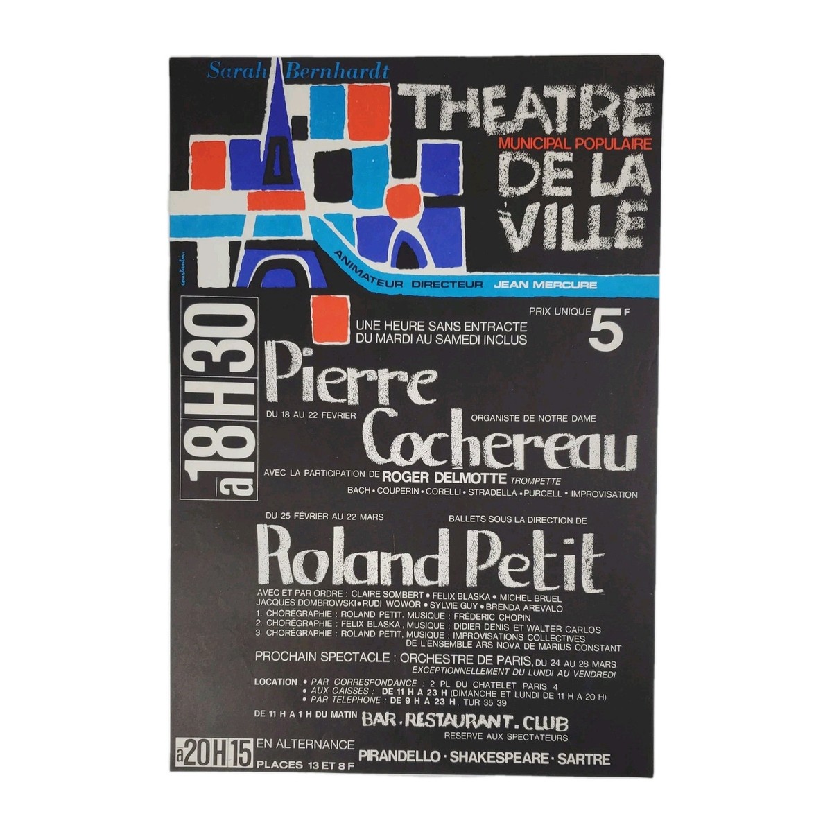 1960s Theatre de la Ville Paris France Events Lineup Poster