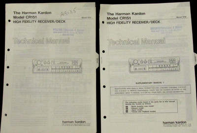 Harman Kardon CR151 High Fidelity Car Cassette Original Technical Service Manual