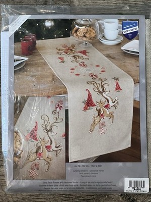 VERVACO JUMPING REINDEER Counted Cross Stitch Table Runner Kit HOLIDAY NEW