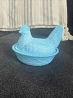 Vintage Westmoreland Powder Blue Milk Glass Hen On Nest 5.5”