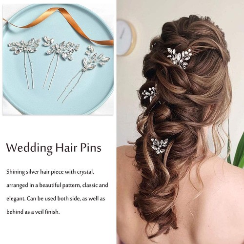 Bride Wedding Crystal Hair Pins Flower Bridal Hair Pieces Wedding Hair Access... - Picture 7 of 9
