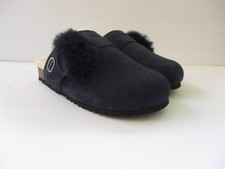 Bearpaw Stevie Women's Suede Leather Mule Slippers Blue Wool Lined Size 6-EUC