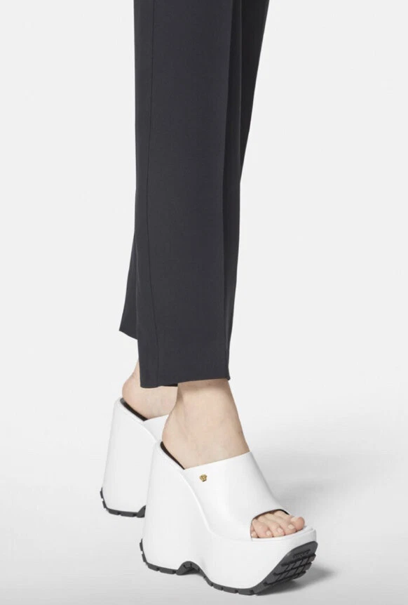 Versace Leather White Platform Wedge Mules IT 41 US 10 1225