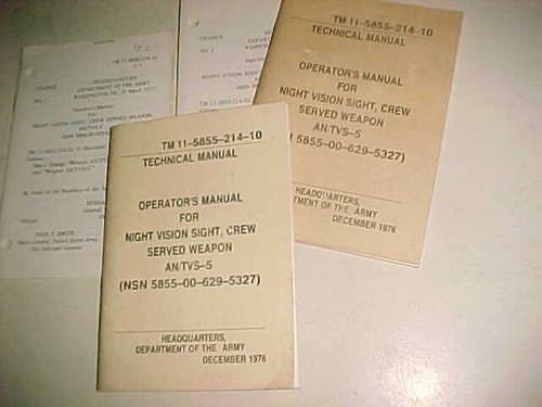 1976 U S Army - Operators Manual for Night Vision Sight - TM-11-5855-214-10