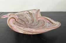 Murano Fratello Toso Rosa Oro Bianco Avventurina Girata Piedi Ciotola