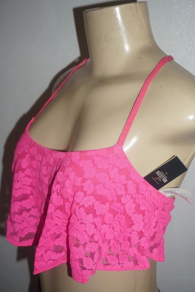 NUEVO CON ETIQUETAS HOLLISTER MUJER GILLY HICKS MAGENTA ROSA ENCAJE VOLANTES CROP TOP BRALETTE L Foto 3 de 4