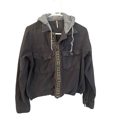 Free People Military Green Hooded Jacket Weekend Wanderer Distressed  Women's S