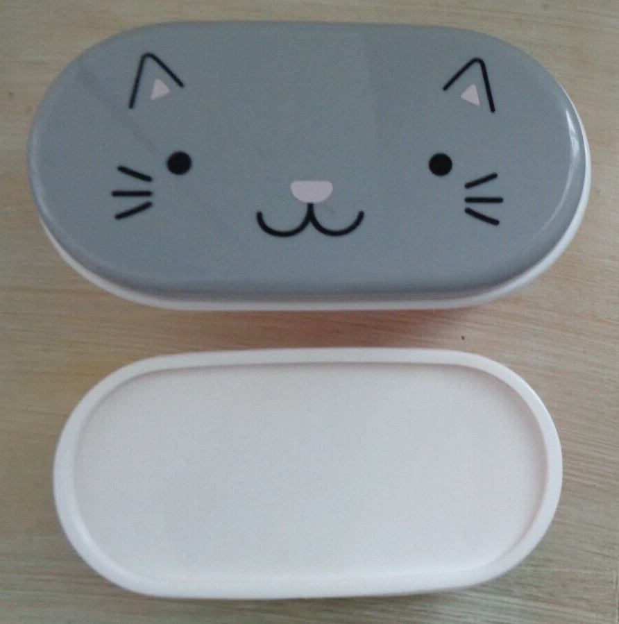Japanese Bento Box Lunch Container Double Tier Layered Happy Cat Made in Japan