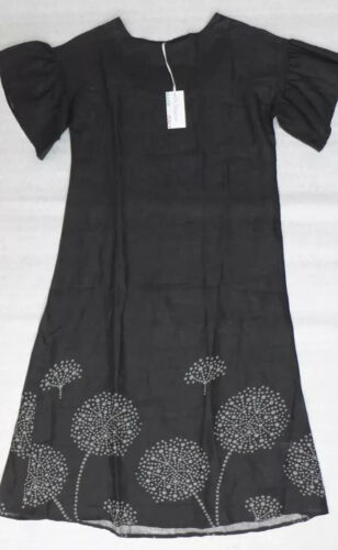 NWT LE RAGAZZE Made In Italy Black/White Floral Hem Linen Maxi Dress Size L - Picture 3 of 10