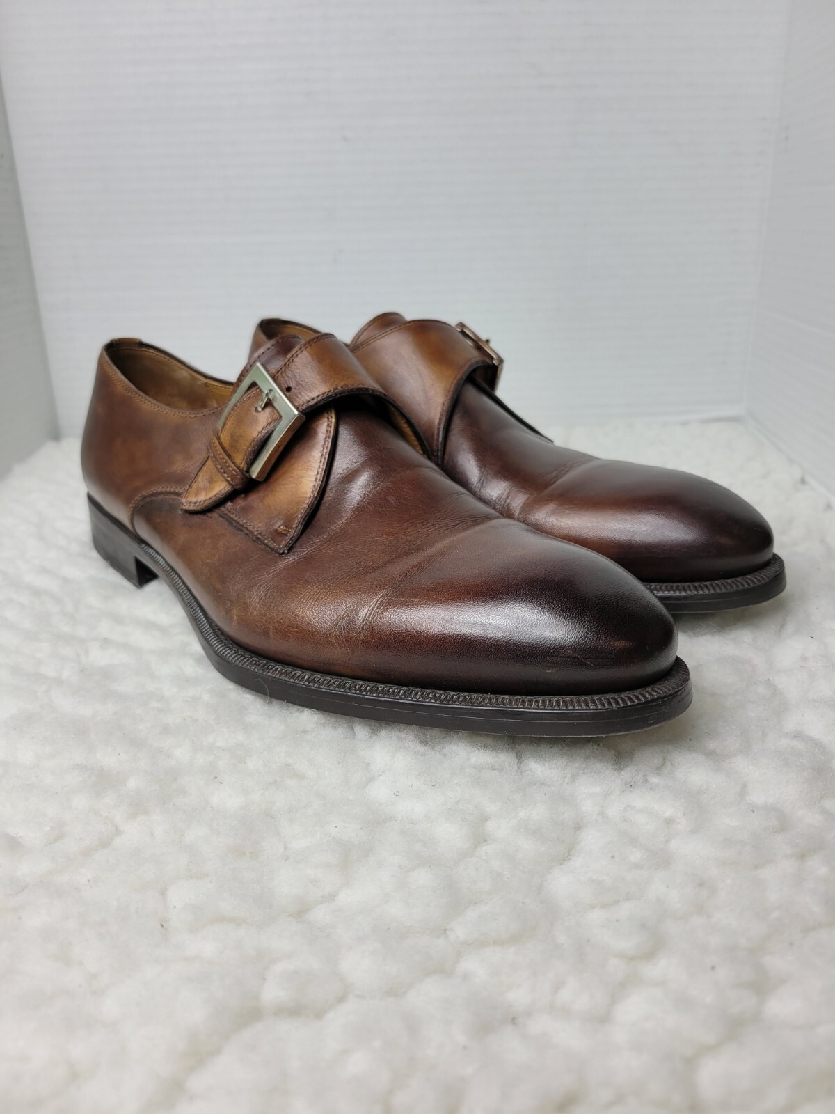 SAOLA Scarpe derby uomo Magnanni Wooten taglia 8 5M monaco cinturino eleganti pelle marrone