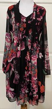 Kirna Zabete size S black pink red floral long sleeve flare dress 