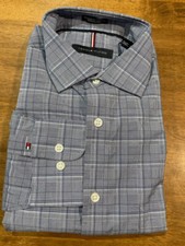 TOMMY HILFIGER MEN'S REGULAR FIT STRETCH SHIRT BLUE/WHITE, 16-16.5 32/33 NWT