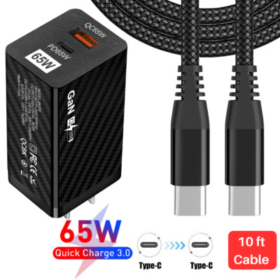 65W GaN USB-C Fast Charger PD Type C Cable For MacBook Samsung/iPhone 15 16 Pro