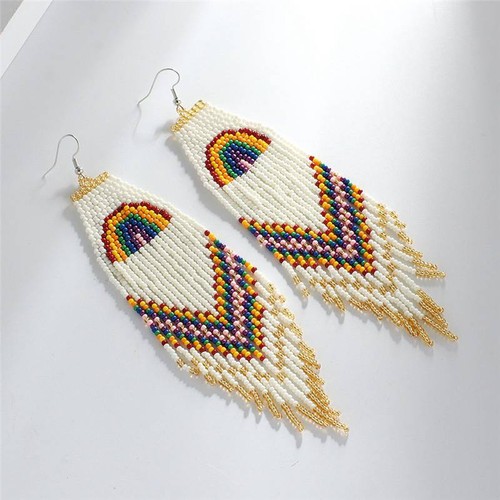Bohemian Earrings Handmade Star&Moon Beads Earrings Beaded Long Drop Dangle - Picture 21 of 21