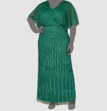 Adrianna Papell Women's Green Beaded Gown Dress Plus Size 18W
