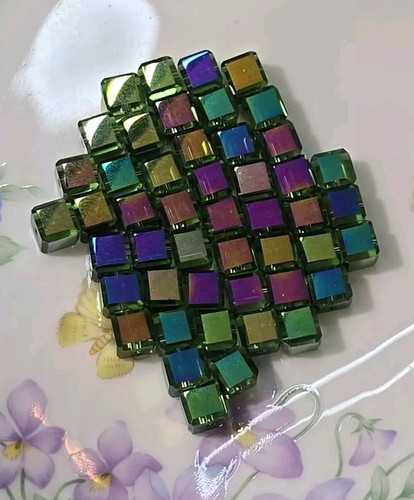 48 Total Beads Square Green & Purple Irridescent Glass 7mm