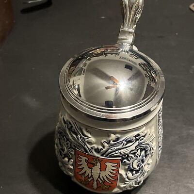 BEER STEIN  FRANKFURT  D.B.G.M. WESTERN  GERMANY  PEWTER  LID 