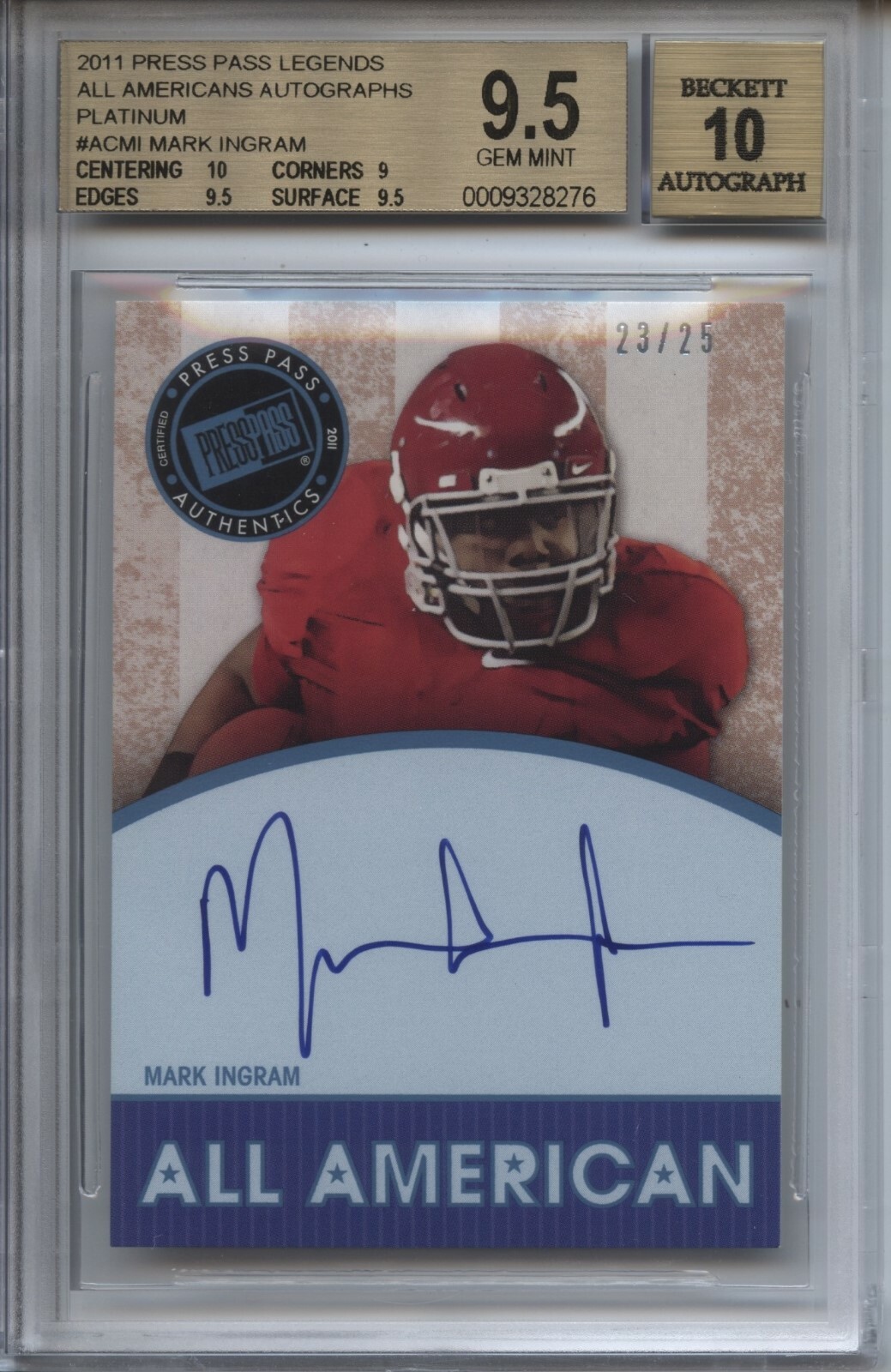 Mark Ingram Autographed Signed Alabama Crimson Tide 2011 Press Pass All American Auto BGS 9.5 SP # /25 Alabama 