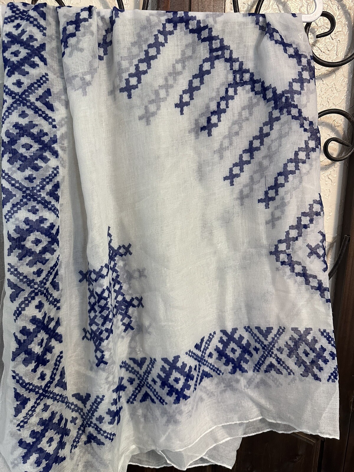 Navy White Scarf Embroidery Print