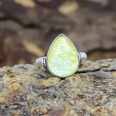 Gelber Triplet Fire Opal Handgefertigter Silber Schmuckring, Größe 7.5, RSLS508 - Bild 1 von 4