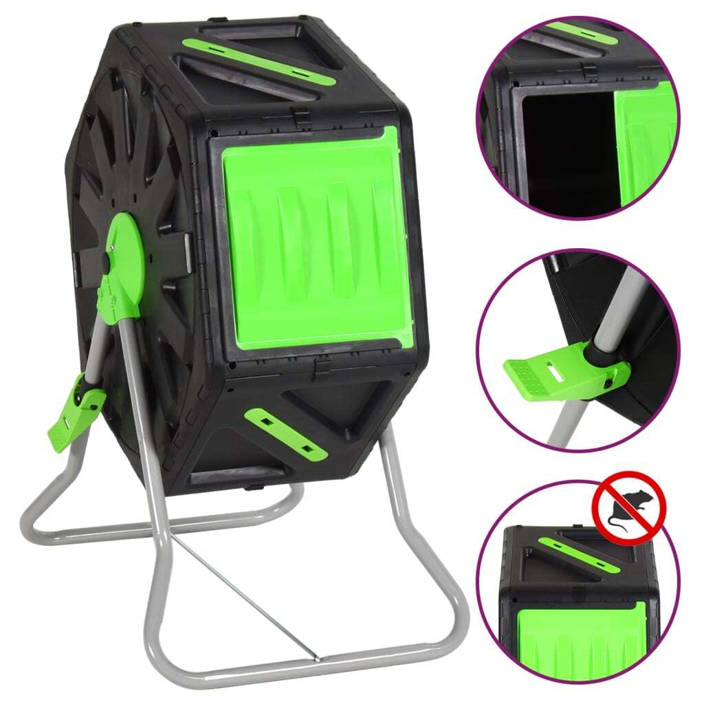 AX Compostiera Rotante 70L Fertilizzante Rifiuti Nero Eco 60x43x74cm News 153608