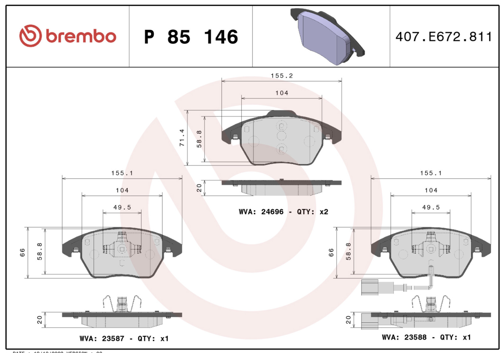 Plaquettes de freins BREMBO P 85 146 en fonte haut de gamme pour l'avant