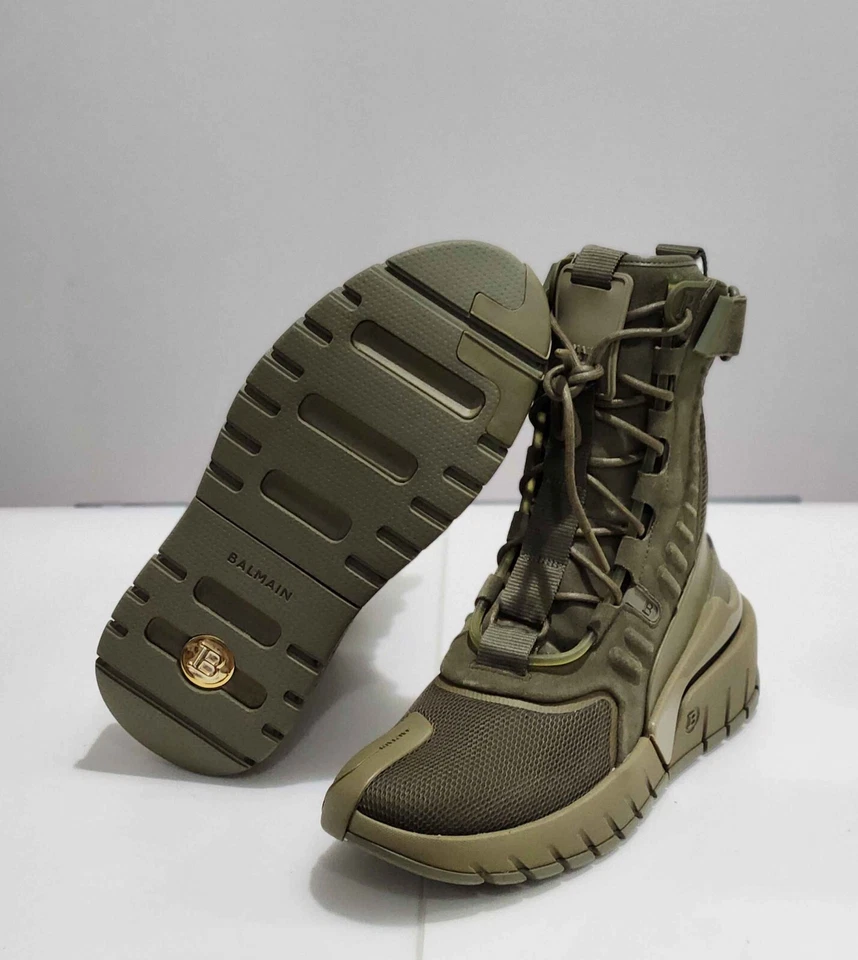 Zapatillas altas Balmain B-Army en gamuza caqui/verde BNWB Foto 4 de 4