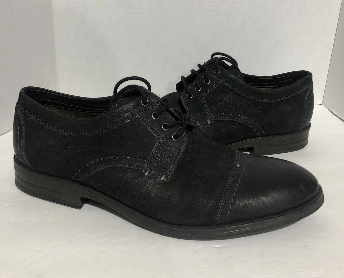 Clarks Ortholite Black Leather Suede Cap Oxford Dress Shoes