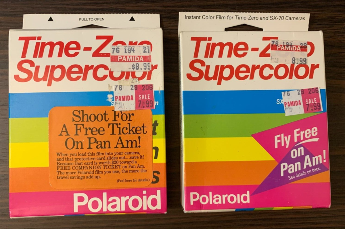 (2) Vintage Polaroid Time Zero Supercolor Film SX90 Expired 1990 Pan Am  Promo