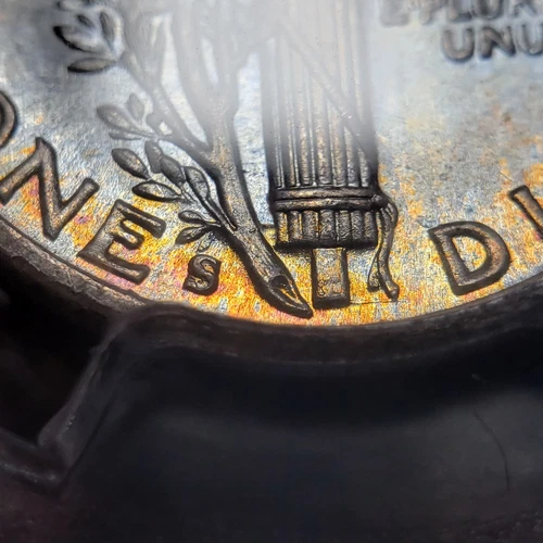 1942-S 10c Mercury Silver Dime - PCGS MS 65 FB - Neon Rainbow Toning - X4715