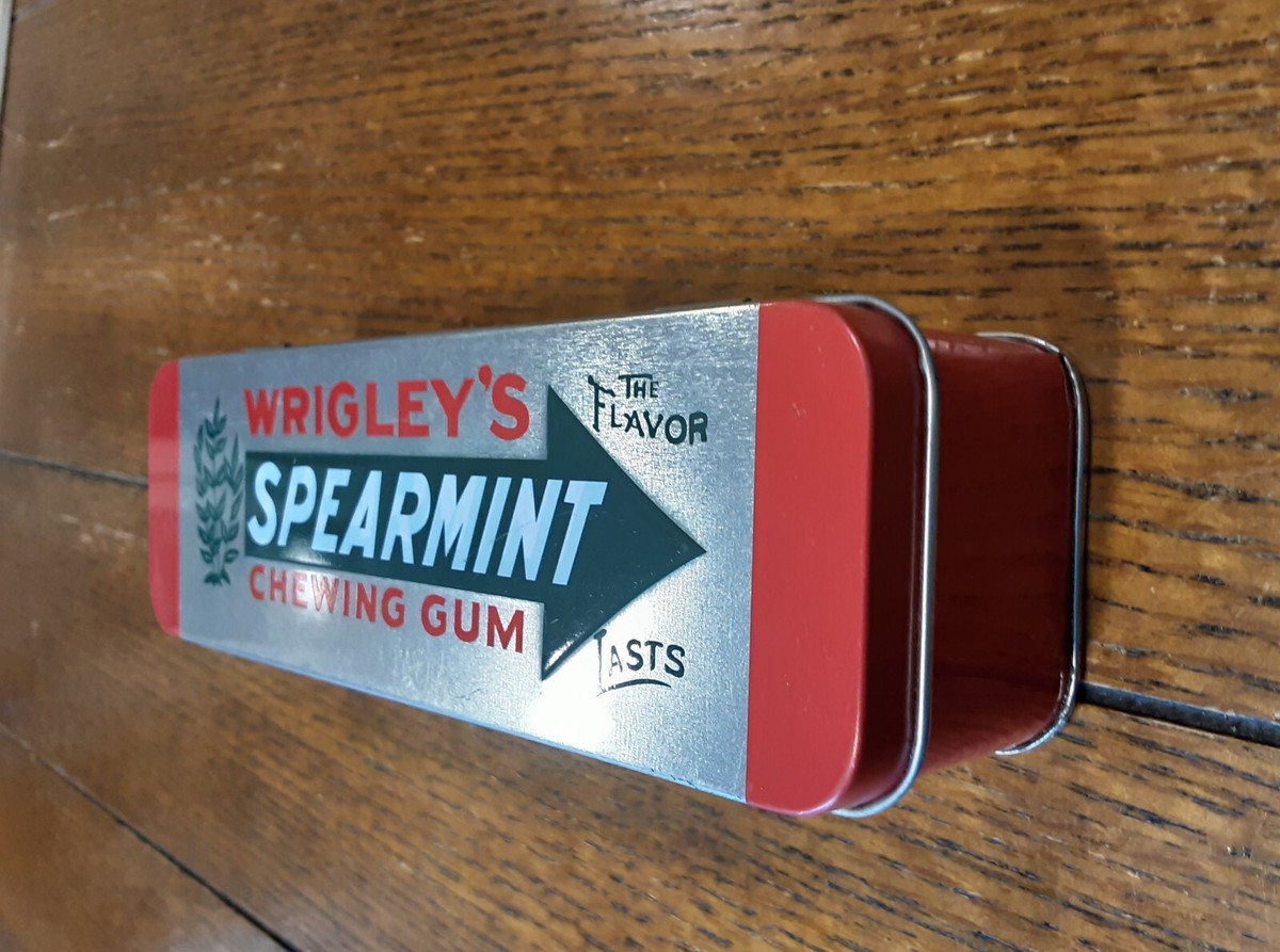 Wrigley's Spearmint Chewing Gum Collectible Tin Box w/Hinged Lid