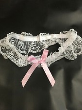 White Lace  Pink Satin Garter - Wedding Bridal Garter - Bride