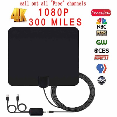 #Flat HD Digital Indoor Amplified TV Antenna with Amplifier 300 Miles Range HDTV