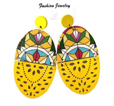 New in Pkg Fashion Jewelry Women's / Teens Dangle Multicolor Wood Boho Earrings