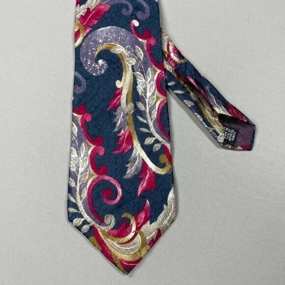 Gravata Christian Dior Monsieur masculina azul roxo rosa floral seda designer vintage - Imagem 2 de 4